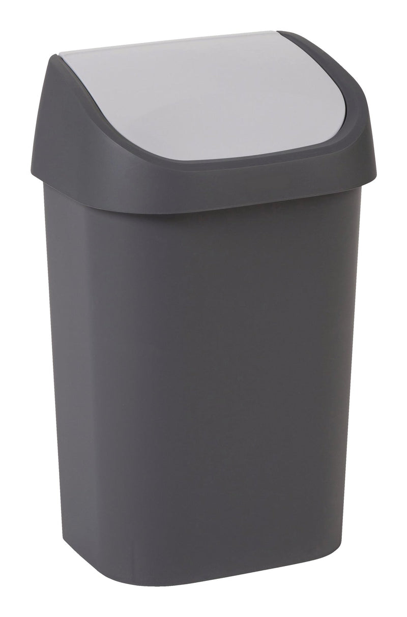 type A Plastic Swing-Top Garbage Bin, Black/Grey, 25-L V3P1