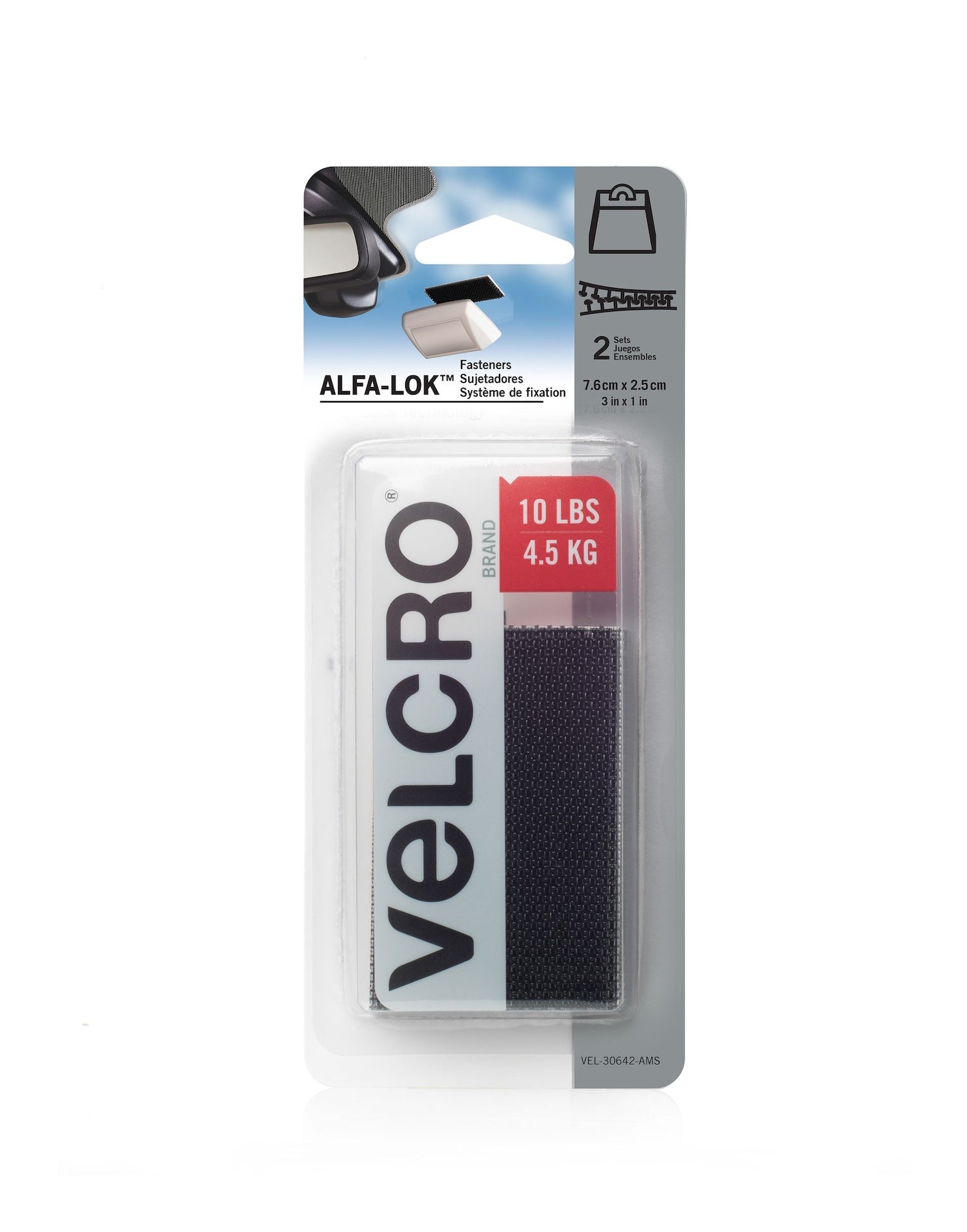 ALFA-LOK Double-Sided Adhesive Fastener Strips, Black, 10-lbs, 2-pk I6J0 - product image 1
