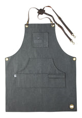 Adjustable Canvas & Leather BBQ Grilling Apron with Pockets, Grey M0D1 - product image 1