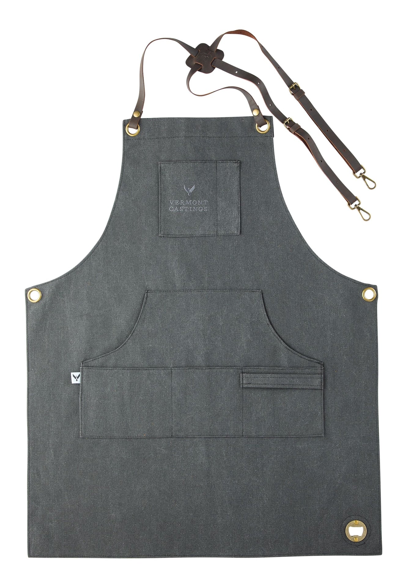 Adjustable Canvas & Leather BBQ Grilling Apron with Pockets, Grey M0D1 - product image 1