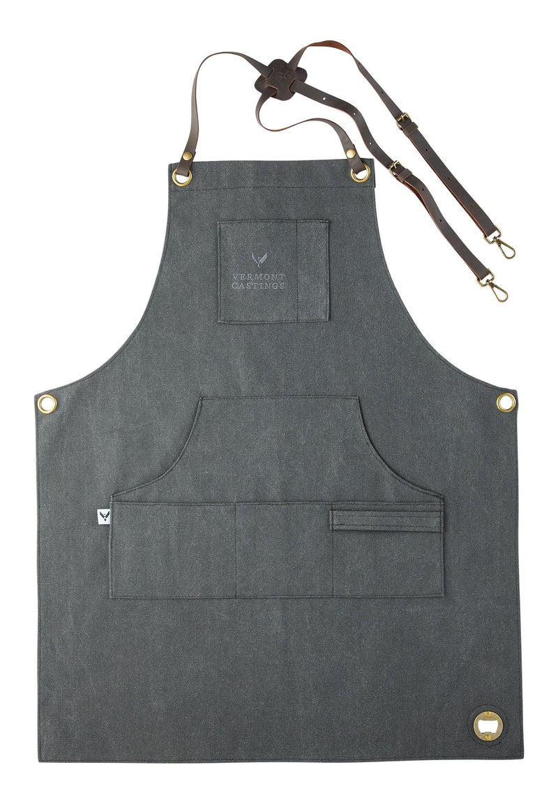Adjustable Canvas & Leather BBQ Grilling Apron with Pockets, Grey M0D1
