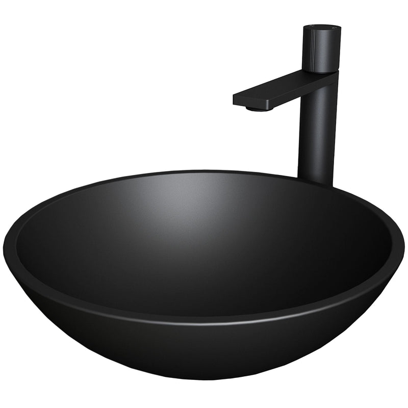 Cavalli MatteShell Matte Black Bathroom Sink/Basin Set with Gotham Faucet and Round Glass Vessel L9R5