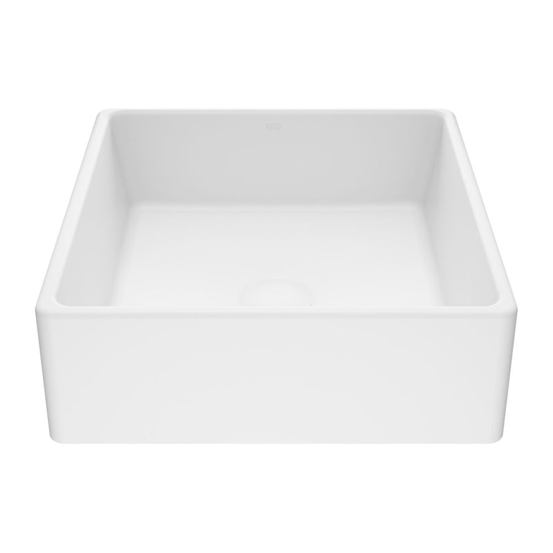Dianthus Matte Stone Square Vessel Bathroom Sink, Above-Counter Installation, White H5W0