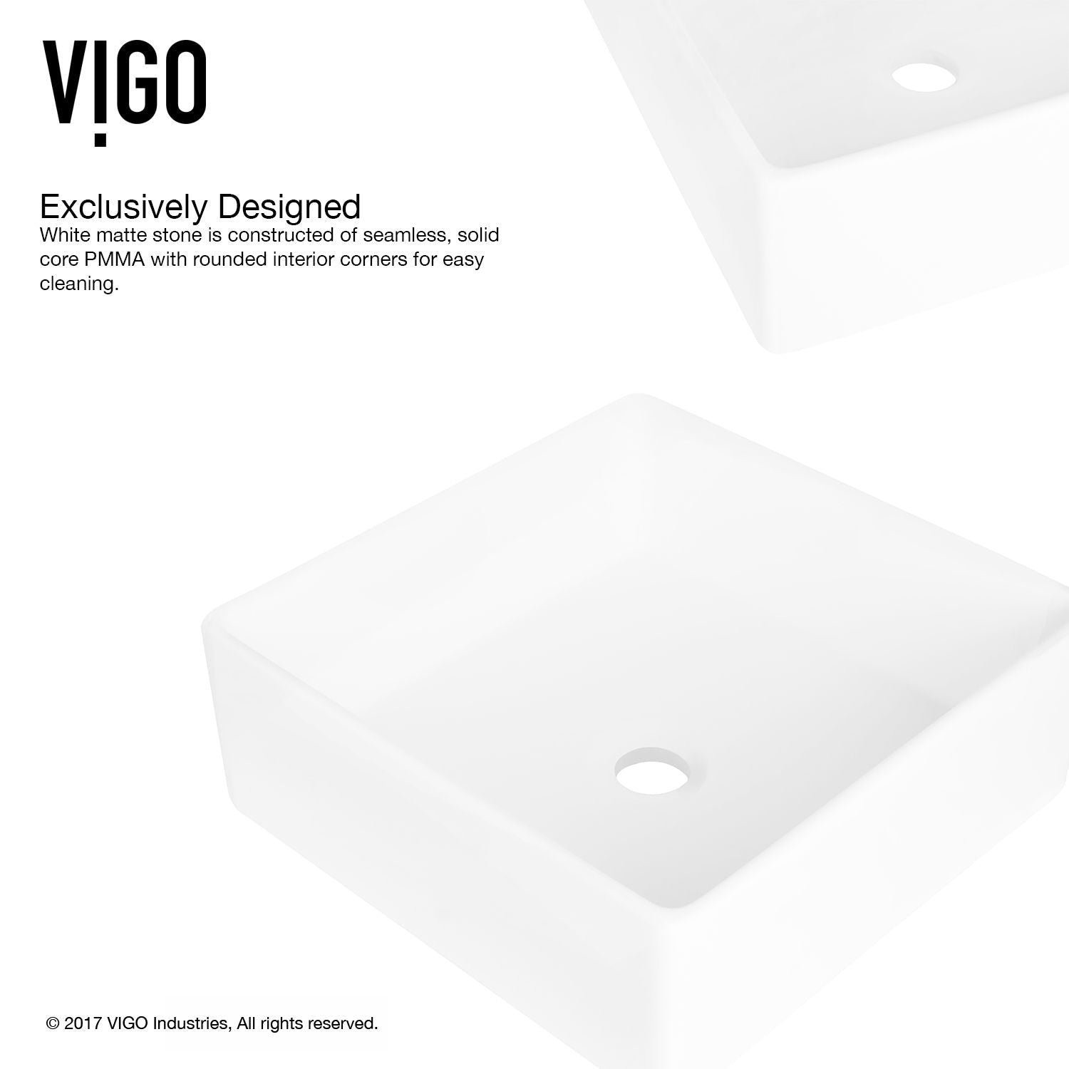 Dianthus Matte Stone Square Vessel Bathroom Sink, Above-Counter Installation, White H5W0 - product image 3