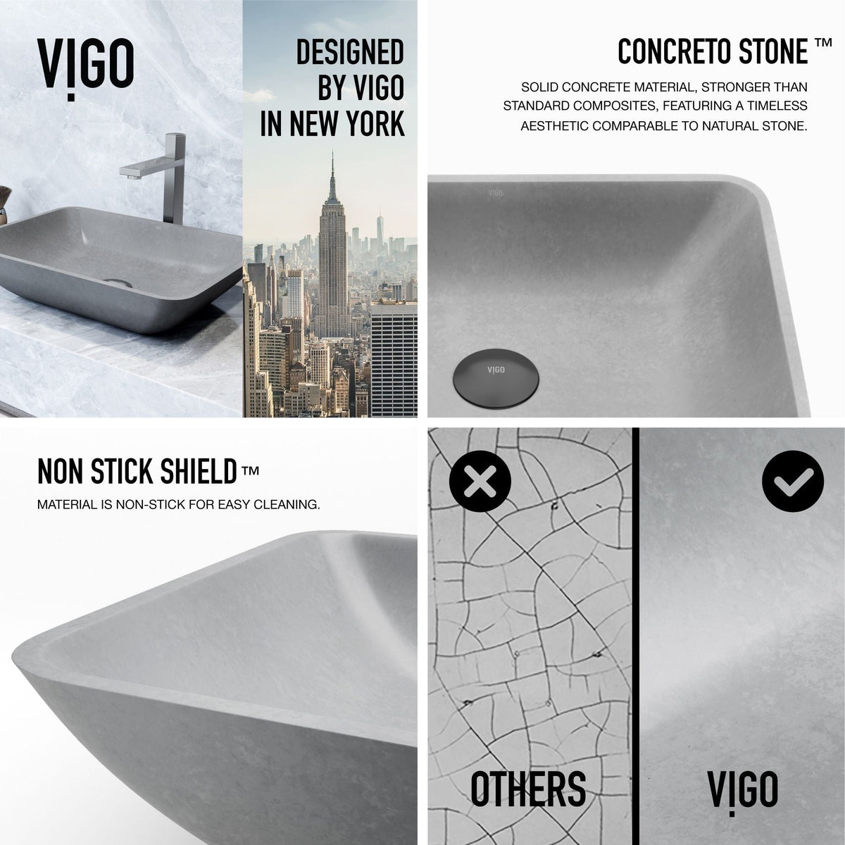 Duomo Gothic ConcretoStone 18x13-in Deep Grey Bathroom Sink/Basin with Rectangular Vessel S7L9 - product image 5