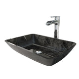 Glass Grey Onyx Bathroom Sink/Basin Set with Niko Faucet and Rectangular Vessel E5R9 - product image 1