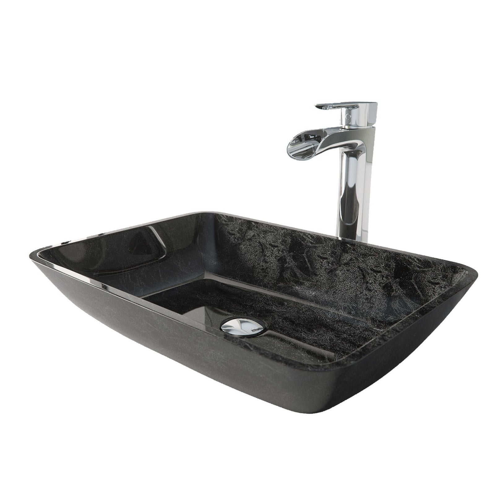 Glass Grey Onyx Bathroom Sink/Basin Set with Niko Faucet and Rectangular Vessel E5R9 - product image 1