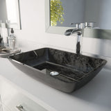 Glass Grey Onyx Bathroom Sink/Basin Set with Niko Faucet and Rectangular Vessel E5R9 - product image 8
