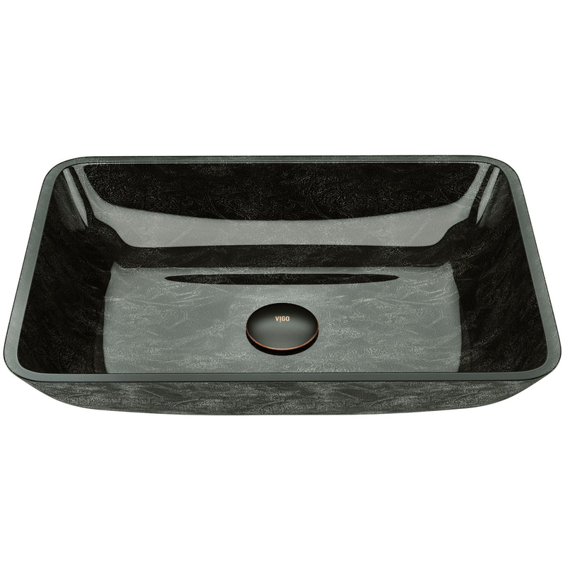 Glass Rectangular Vessel Bathroom Sink/Basin, Grey Onyx M0Y7
