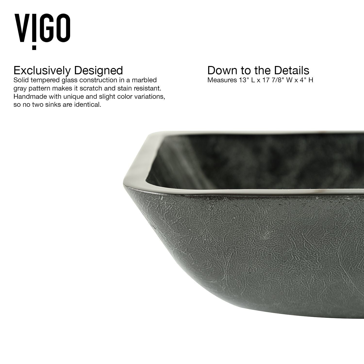 Glass Rectangular Vessel Bathroom Sink/Basin, Grey Onyx M0Y7 - product image 3