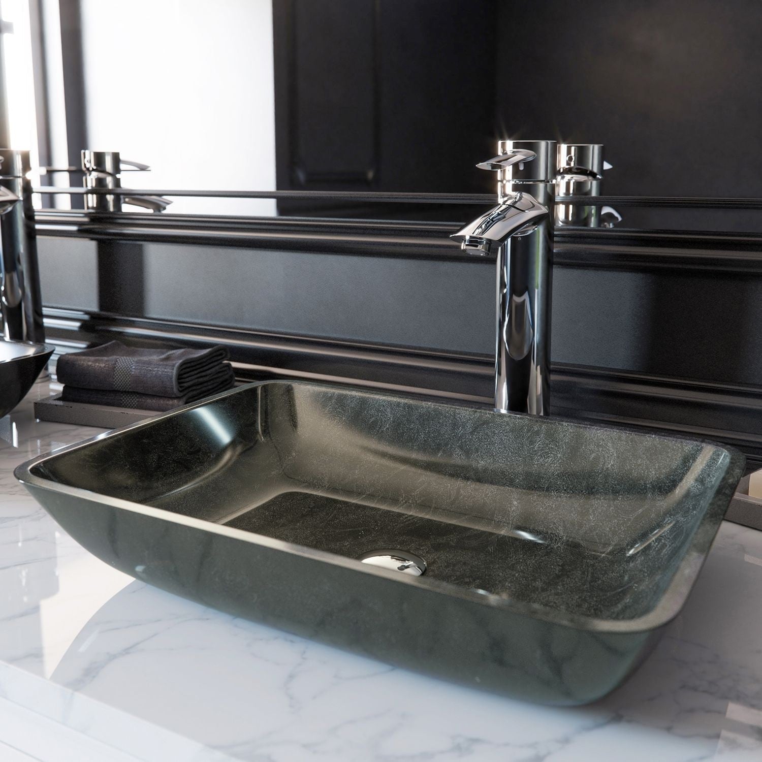 Glass Rectangular Vessel Bathroom Sink/Basin, Grey Onyx M0Y7 - product image 5