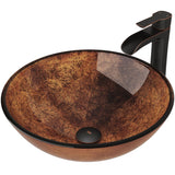 Glass Russet Brown Bathroom Sink/Basin Set with Niko Faucet and Round Vessel R2W2 - product image 1