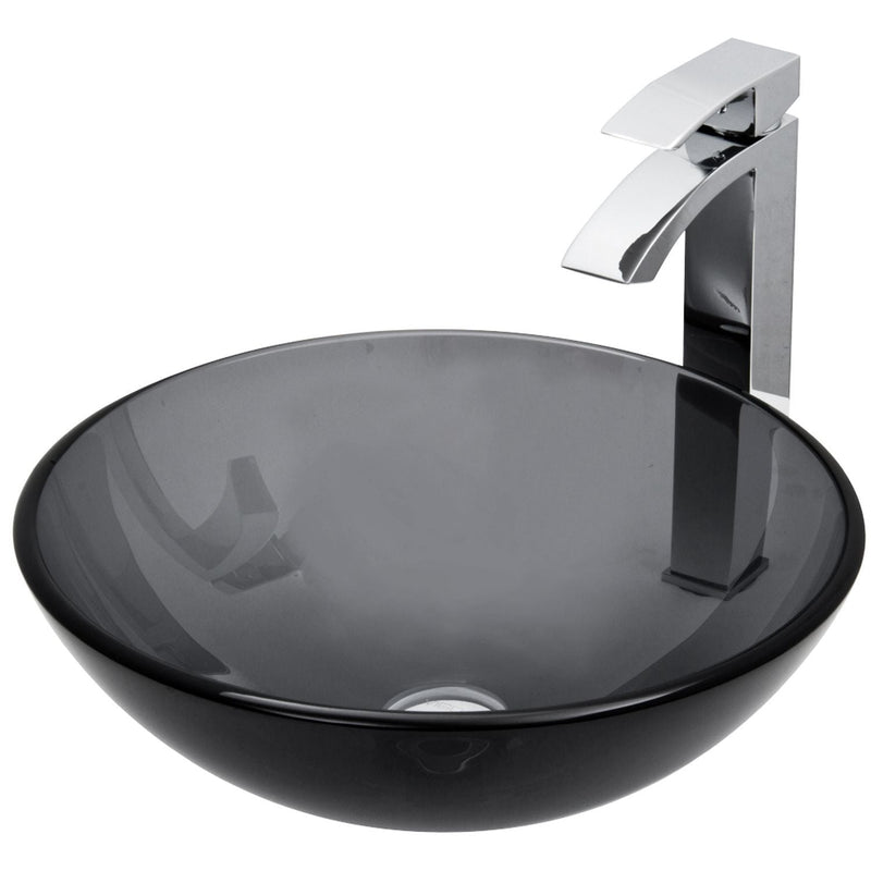 Glass Sheer Black Bathroom Sink/Basin Set with Duris Faucet and Round Vessel A8D7