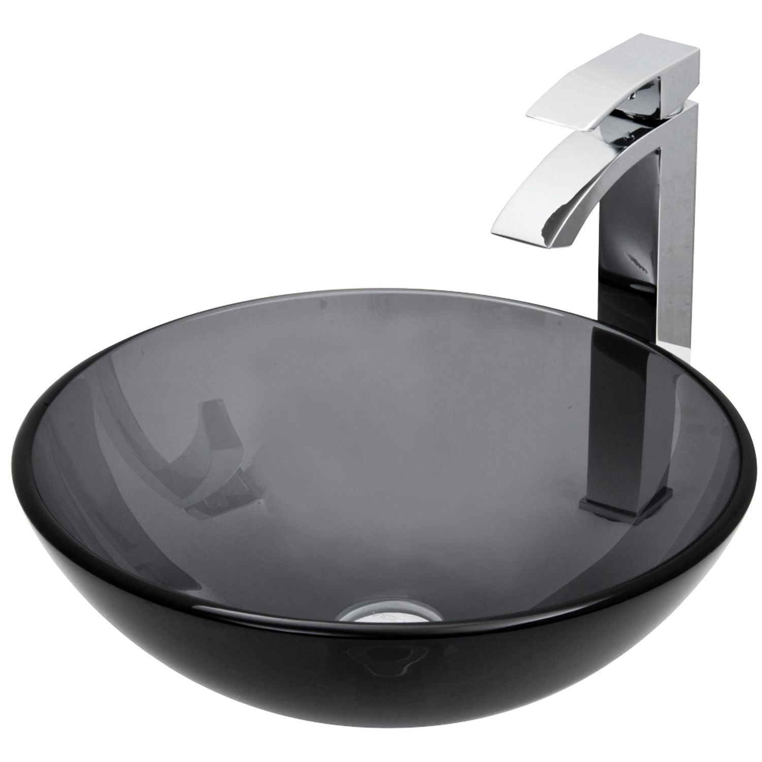Glass Sheer Black Bathroom Sink/Basin Set with Duris Faucet and Round Vessel J5R1 - product image 1