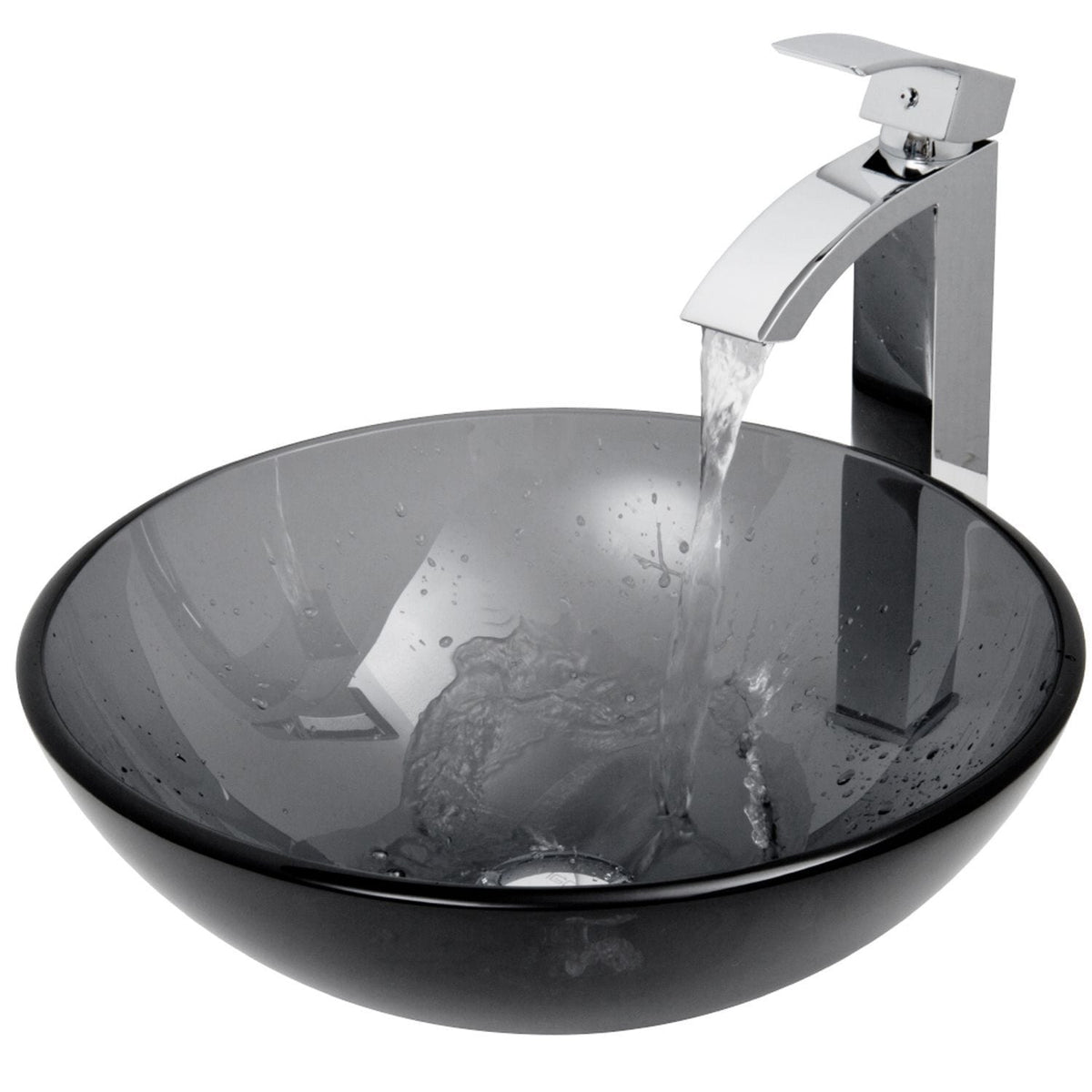 Glass Sheer Black Bathroom Sink/Basin Set with Duris Faucet and Round Vessel A8D7 - product image 3