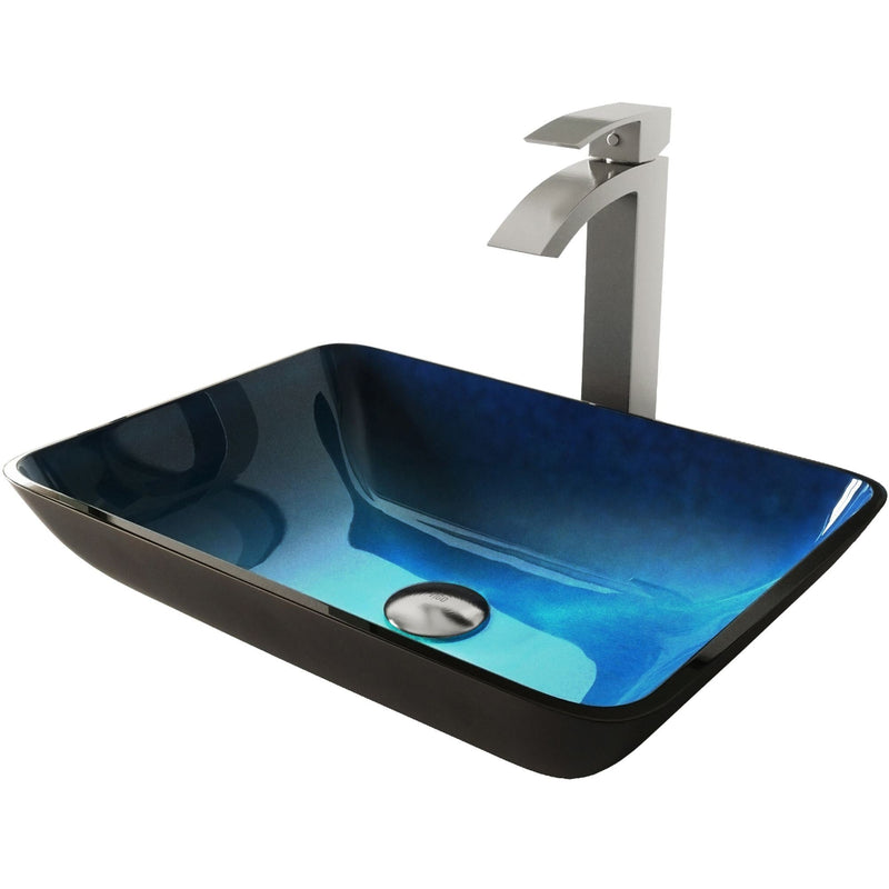 Glass Turquoise Water Bathroom Sink/Basin Set with Duris Faucet and Rectangular Vessel M7A0
