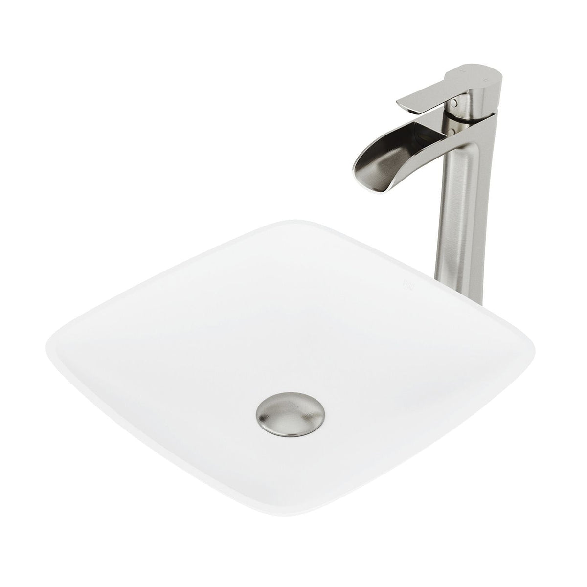 Hyacinth MatteStone White Bathroom Sink/Basin Set with Niko Faucet and Square Composite Vessel C6E2 - product image 1