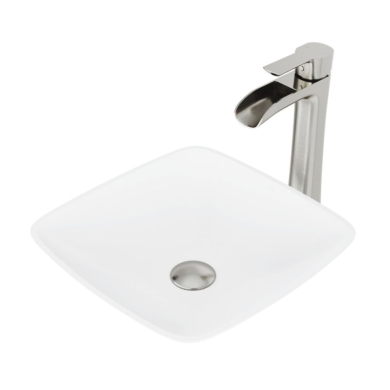 Hyacinth MatteStone White Bathroom Sink/Basin Set with Niko Faucet and Square Composite Vessel C6E2