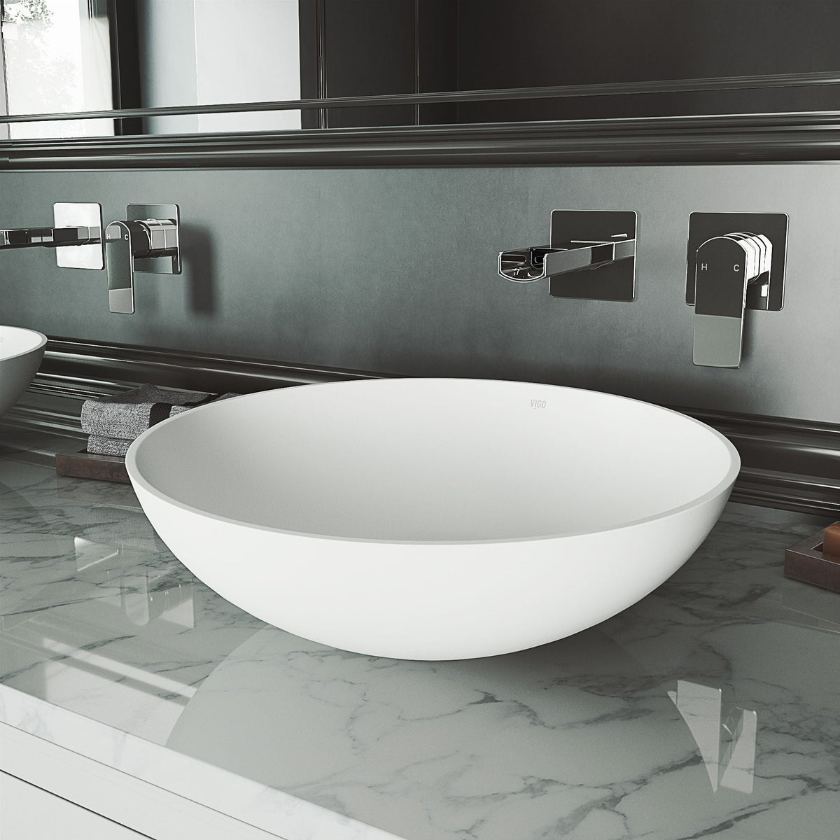 Lotus Matte Stone Round Composite Vessel Bathroom Sink/Basin with Deep Bowl, White K3Y8 - product image 6