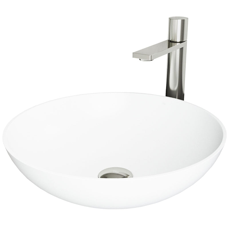 Lotus MatteStone White Bathroom Sink/Basin Set with Gotham Faucet and Round Composite Vessel J9O5
