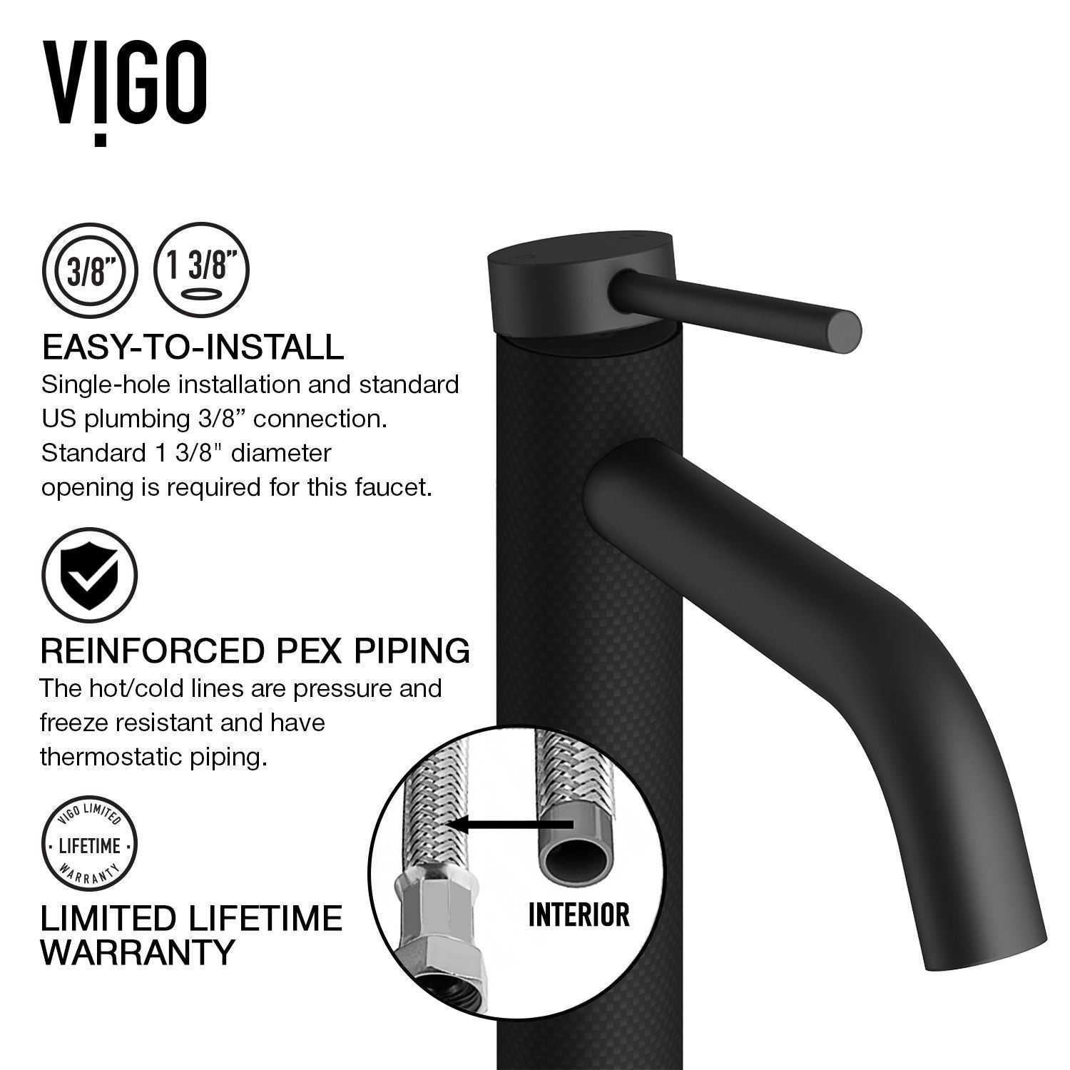 Madison Single Handle Single Hole cFiber Bathroom Sink Faucet, Matte Black T7B5 - product image 3