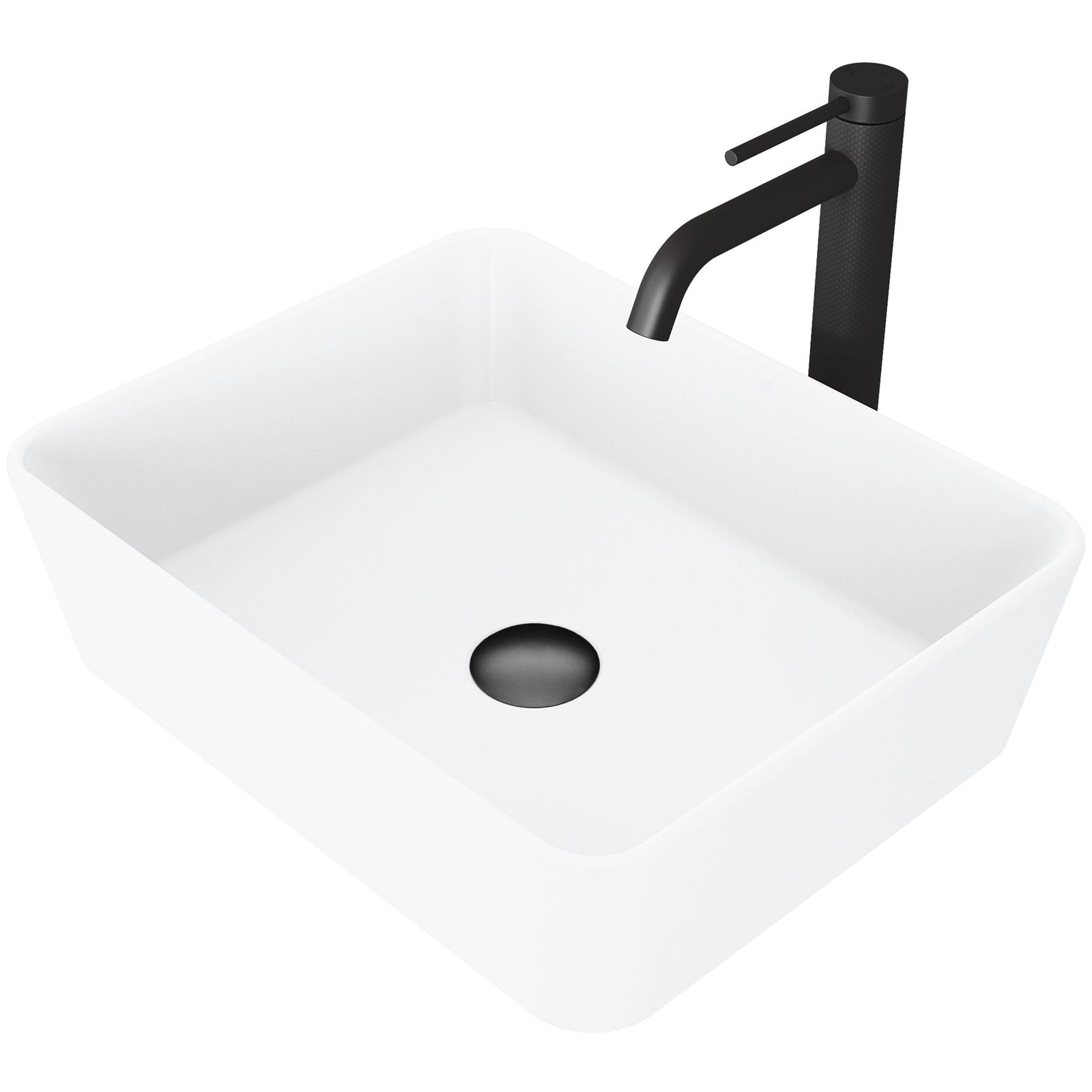 Marigold MatteStone Matte White Bathroom Sink/Basin Set with Lexington Faucet and Rectangular Composite Vessel Z1F2 - product image 1