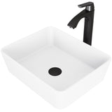 Marigold MatteStone White Bathroom Sink/Basin Set with Matte Black Linus Faucet and Rectangular Composite Vessel Q5E4 - product image 1