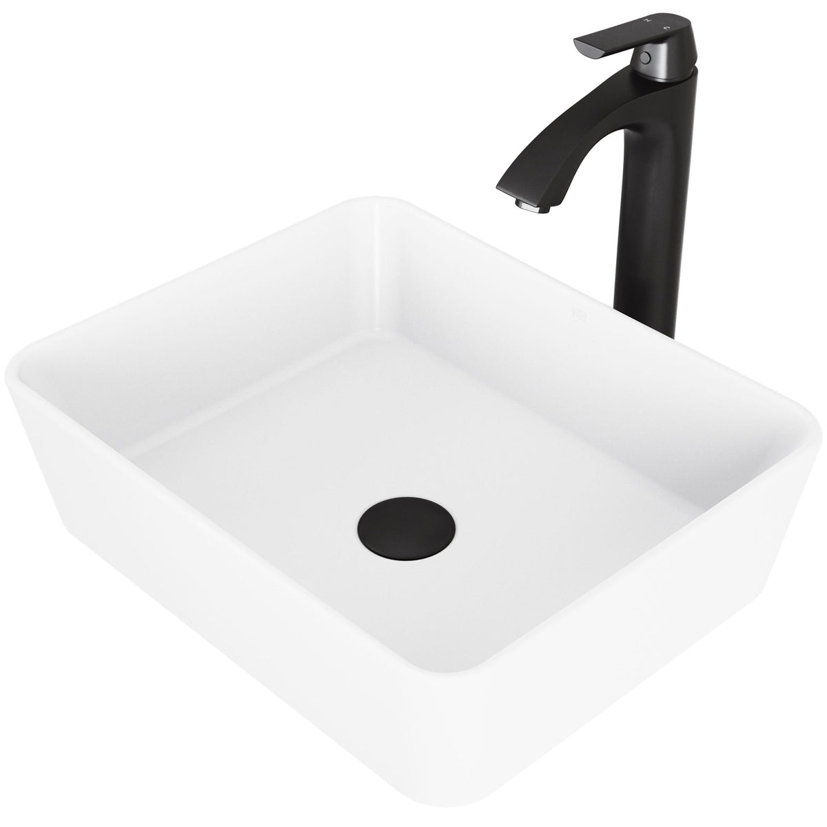 Marigold MatteStone White Bathroom Sink/Basin Set with Matte Black Linus Faucet and Rectangular Composite Vessel Q5E4 - product image 1