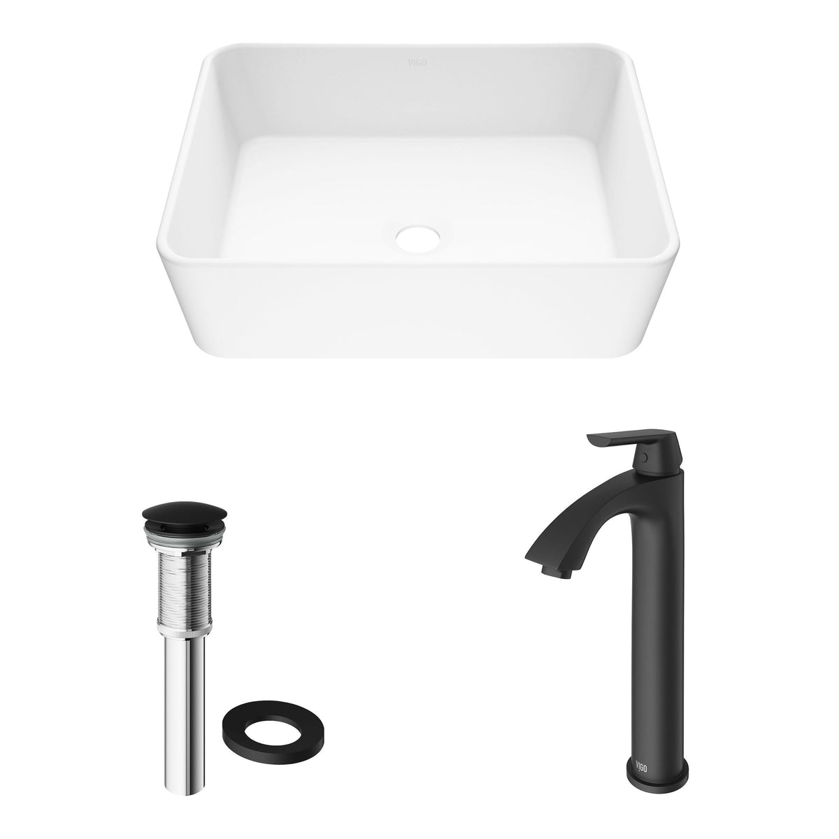 Marigold MatteStone White Bathroom Sink/Basin Set with Matte Black Linus Faucet and Rectangular Composite Vessel Q5E4 - product image 2