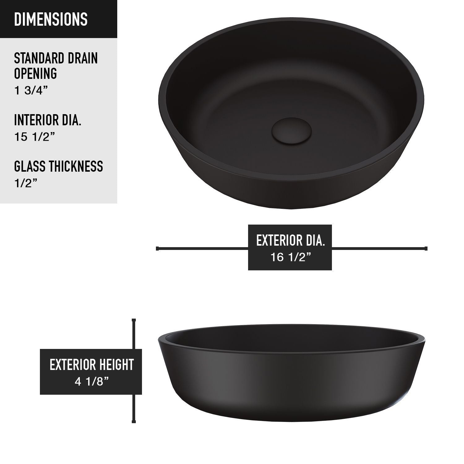 Modus Glass Round Vessel Bathroom Sink/Basin with Rounded Edges & Deep Bowl, Black E9H2 - product image 5