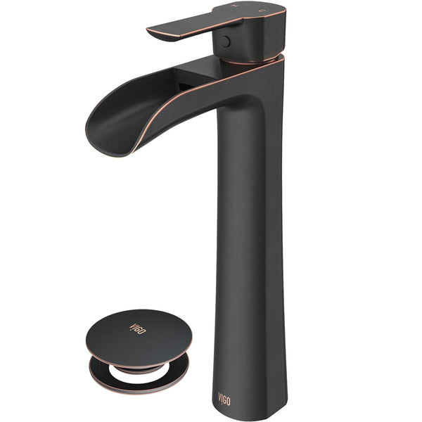 Niko Single Handle Vessel Single Hole Bathroom Sink Faucet with Pop-up Drain, Antique Rubbed Bronze P4G1