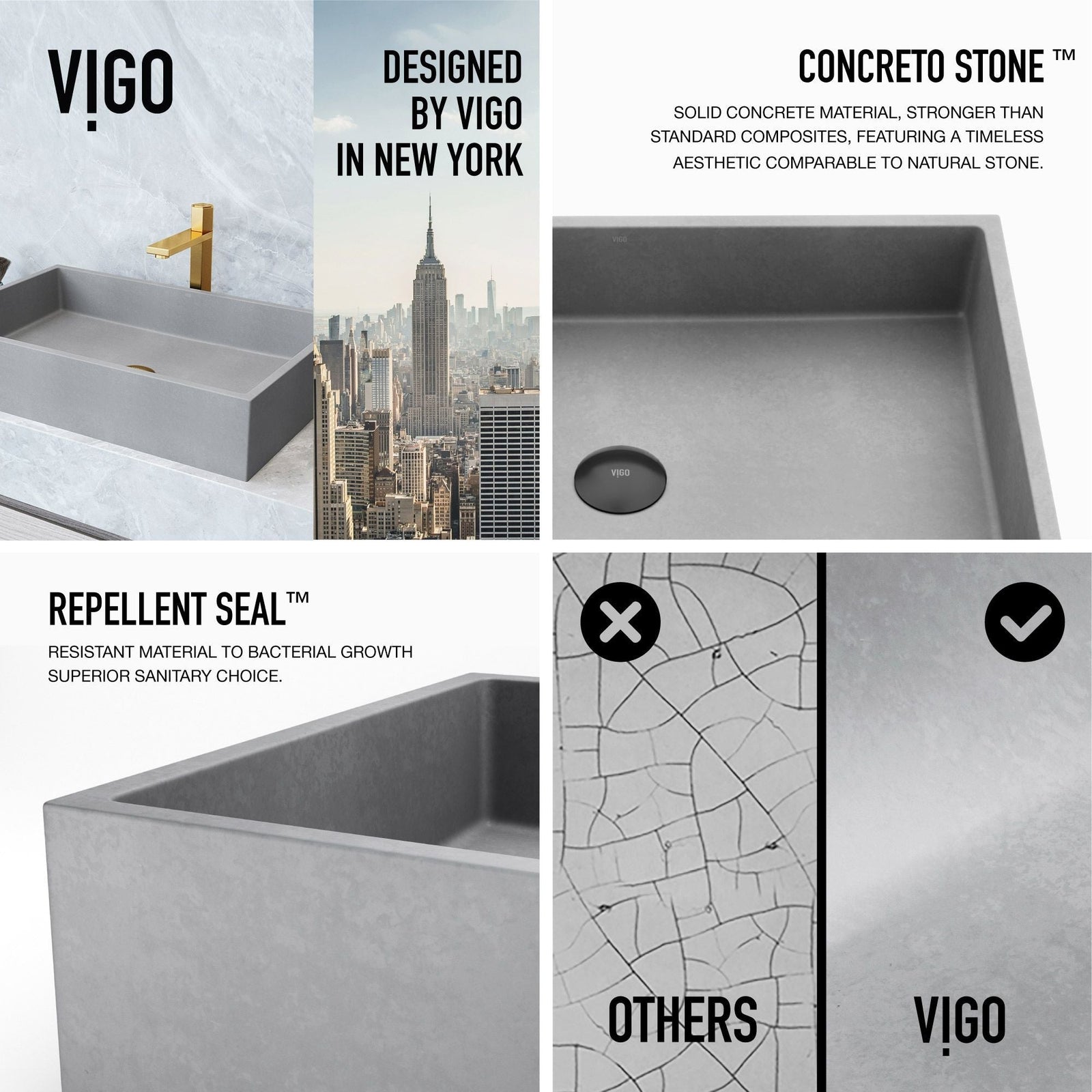 Orvieto Gothic ConcretoStone 24x15-in Deep Grey Bathroom Sink/Basin with Rectangular Vessel C2Q4 - product image 3