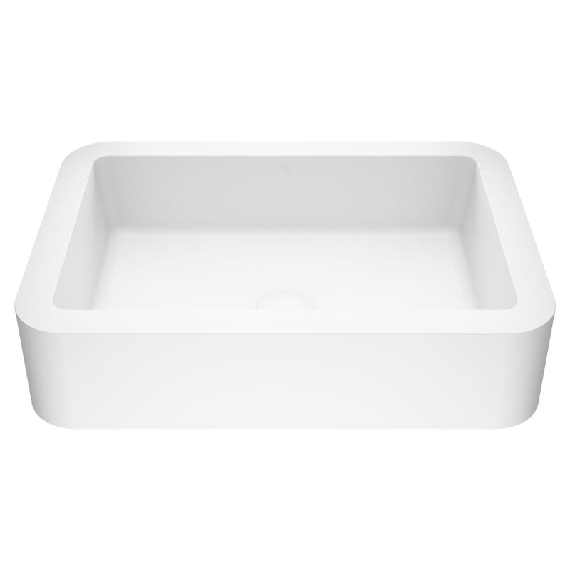 Petunia Matte Stone Rectangular Composite Vessel Bathroom Sink/Basin with Rounded Edges & Deep Bowl, White P5A9