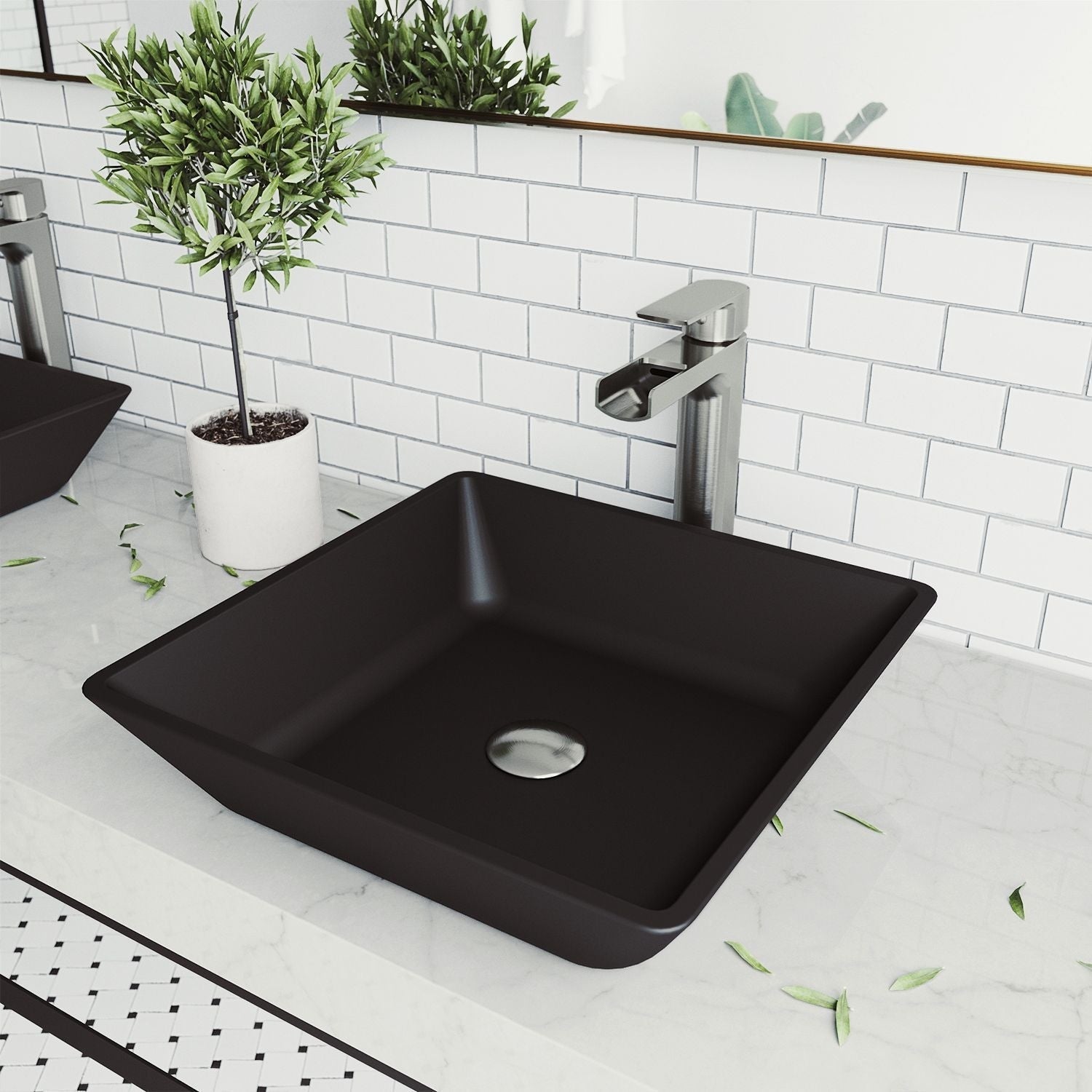 Roma Glass Square Vessel Bathroom Sink/Basin with Rounded Edges & Deep Bowl, Black X8U6 - product image 7