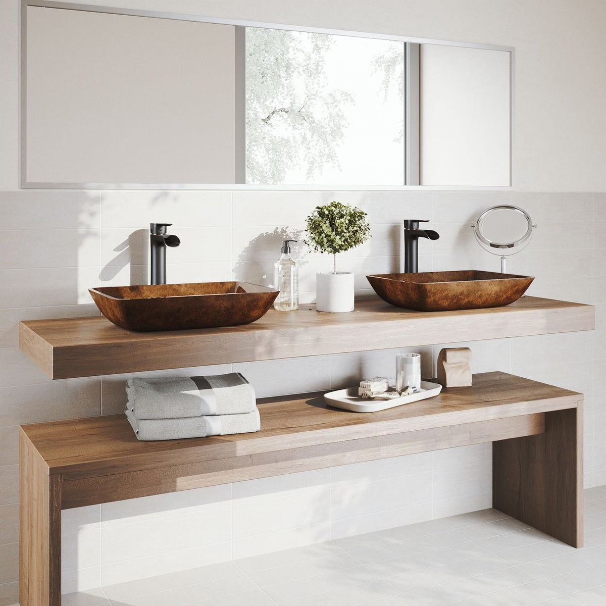 Russet Glass 18-in Red/Brown Bathroom Sink/Basin Set with Niko Faucet and Rectangular Vessel L8R5 - product image 8
