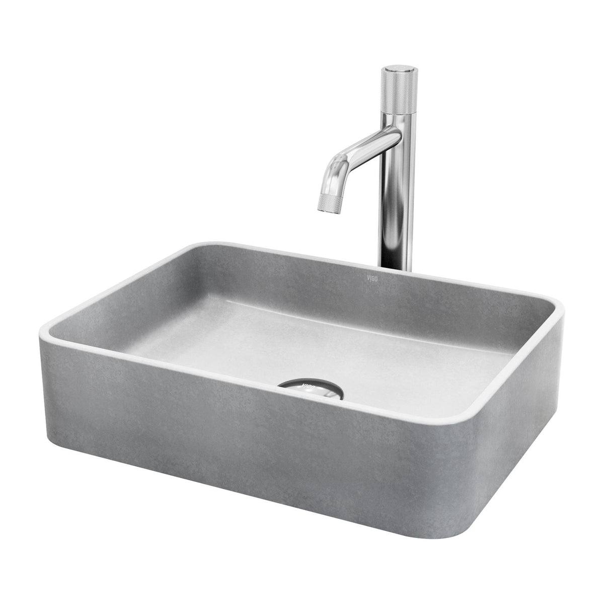 Segovia Gothic ConcretoStone Grey Bathroom Sink/Basin Set with Apollo Faucet and Rectangular Vessel H5G5 - product image 1