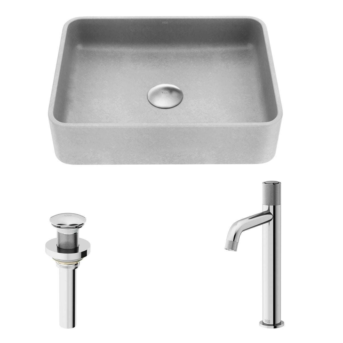 Segovia Gothic ConcretoStone Grey Bathroom Sink/Basin Set with Apollo Faucet and Rectangular Vessel H5G5 - product image 2