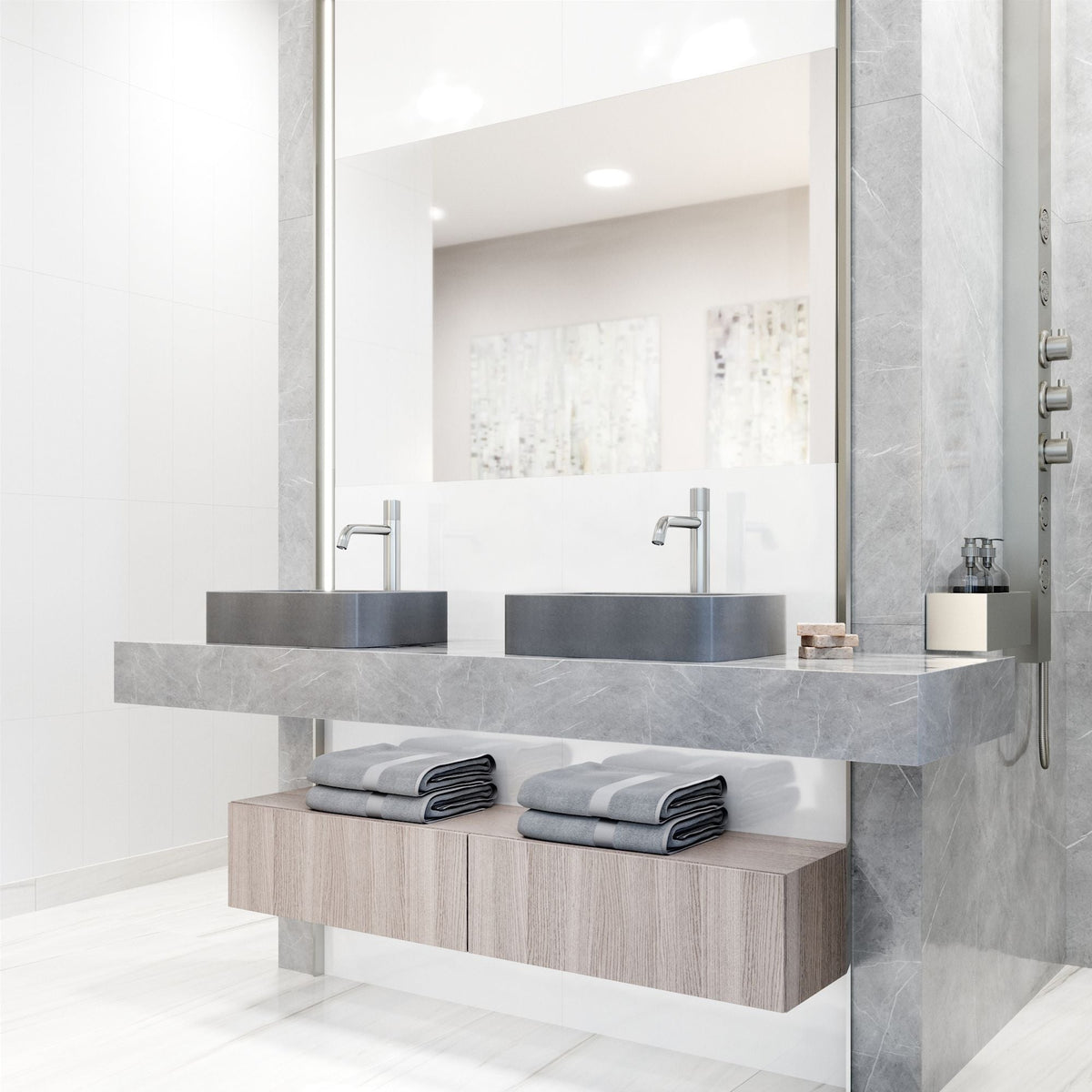 Segovia Gothic ConcretoStone Grey Bathroom Sink/Basin Set with Apollo Faucet and Rectangular Vessel H5G5 - product image 6