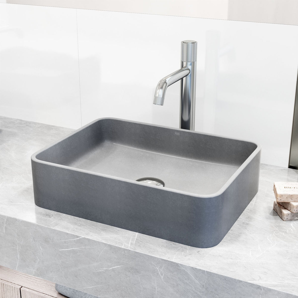 Segovia Gothic ConcretoStone Grey Bathroom Sink/Basin Set with Apollo Faucet and Rectangular Vessel H5G5 - product image 7