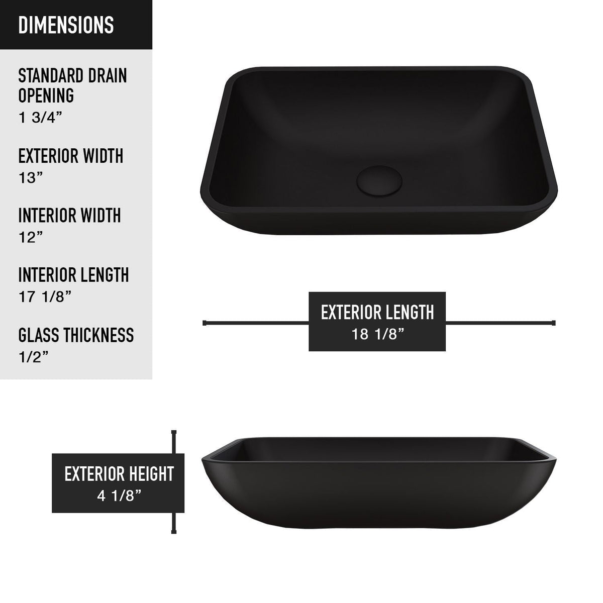 Sottile MatteShell Matte Black Bathroom Sink/Basin Set with Lexington Faucet and Glass Rectangular Vessel I2F0 - product image 7