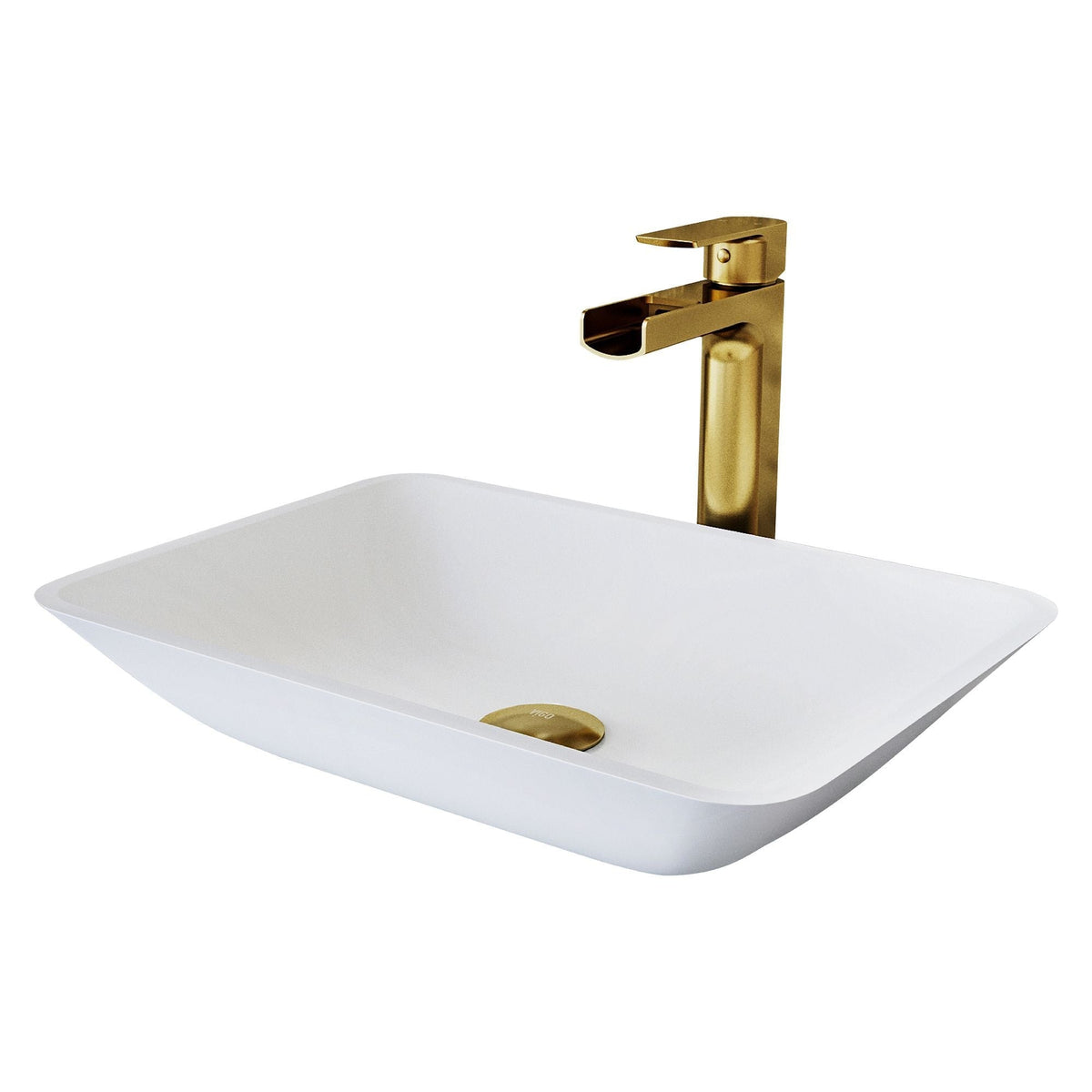 Sottile MatteShell White Bathroom Sink/Basin Set with Amada Faucet and Glass Rectangular Vessel D1P1 - product image 1