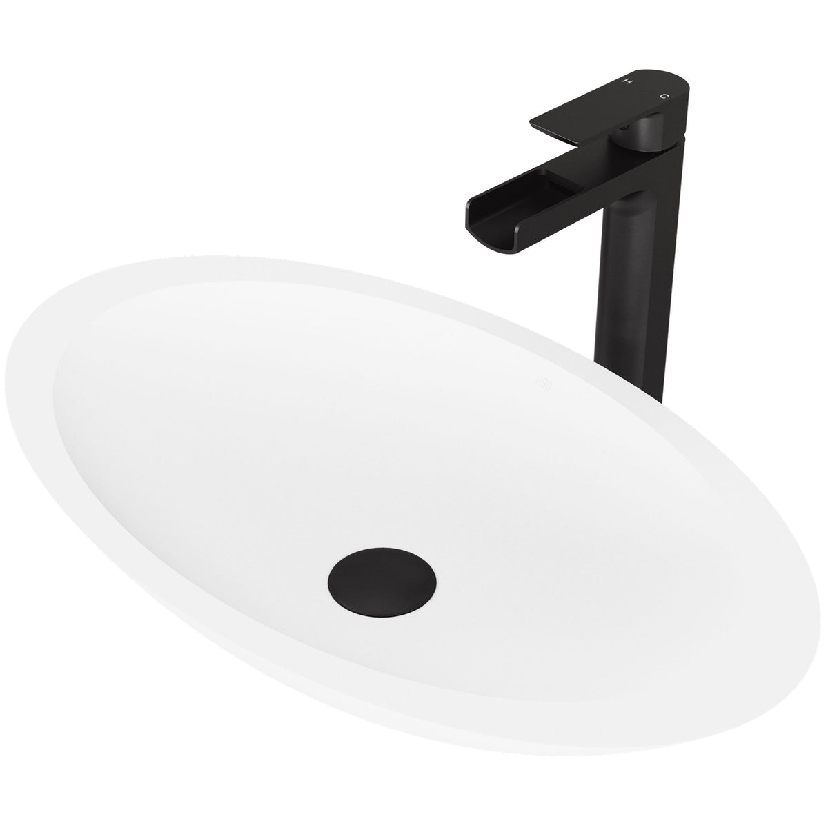 Wisteria MatteStone White Bathroom Sink/Basin Set with Amada Faucet and Oval Composite Vessel I9F7 - product image 1
