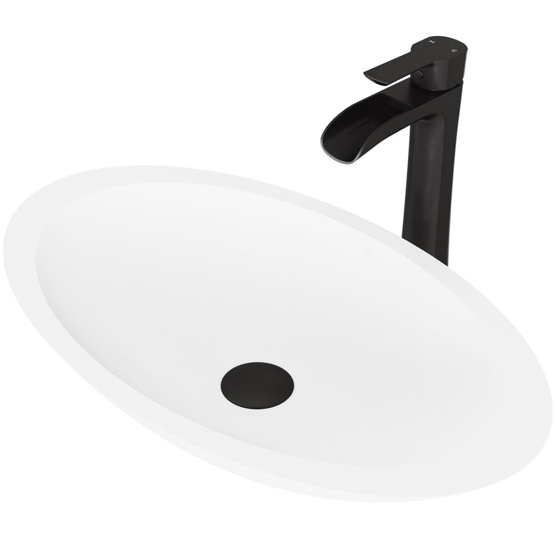 Wisteria MatteStone White Bathroom Sink/Basin Set with Niko Faucet and Oval Composite Vessel L8B3