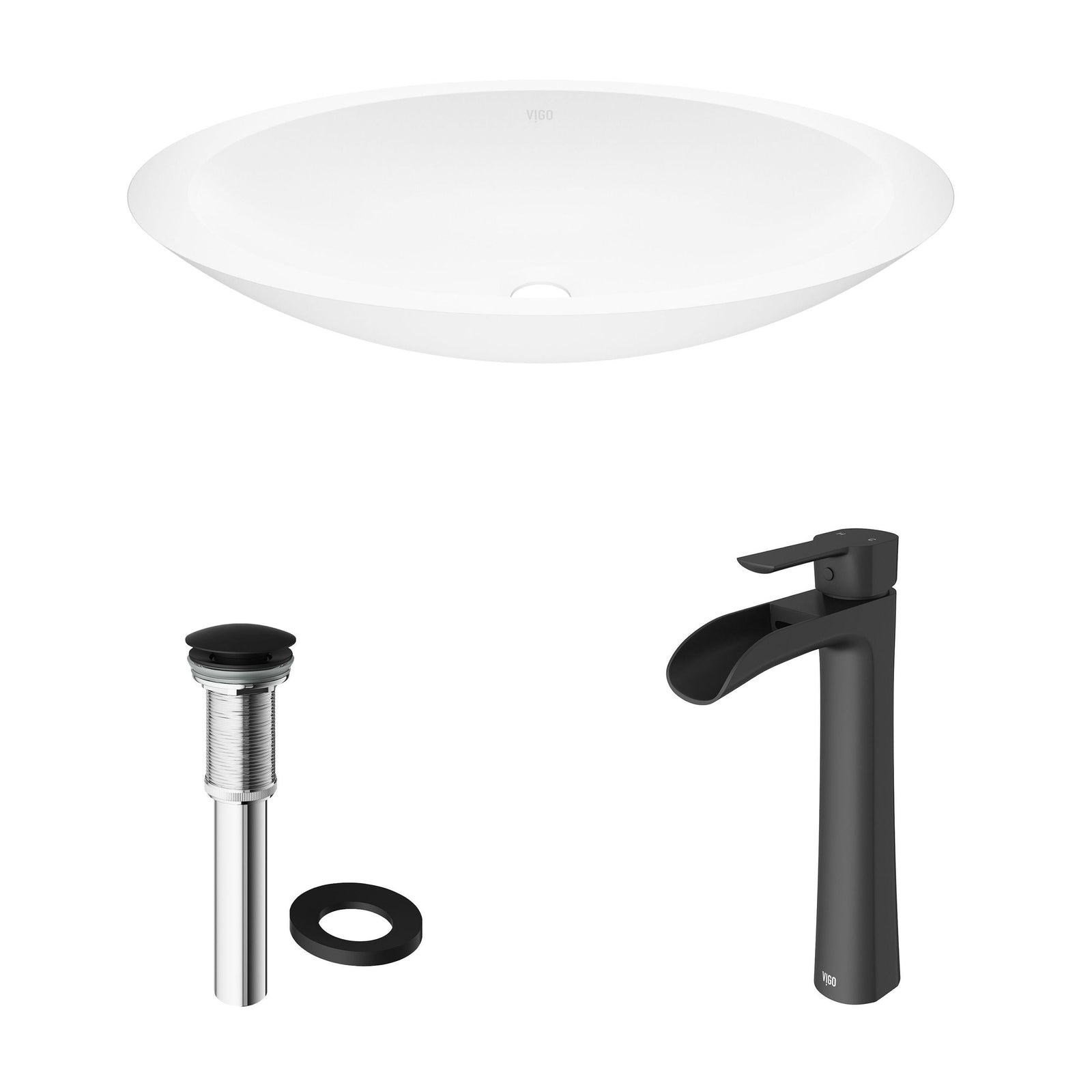 Wisteria MatteStone White Bathroom Sink/Basin Set with Niko Faucet and Oval Composite Vessel L8B3 - product image 2