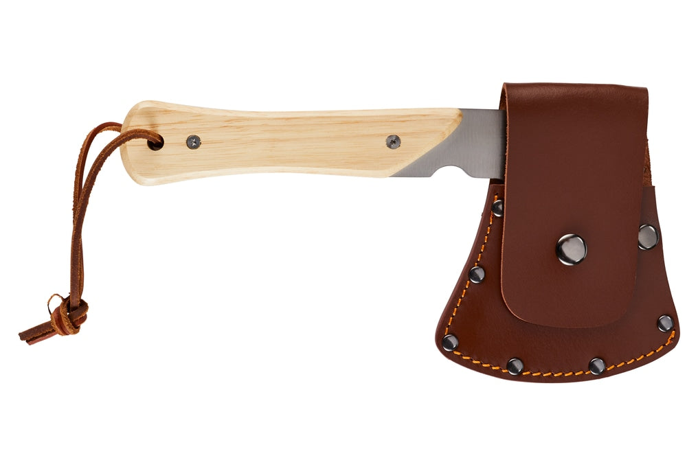 Mini Pack Axe, Steel Single-Bit Hatchet Axe with Wooden Handle, Leather Sheath & Strap Q2Q1 - product image 1