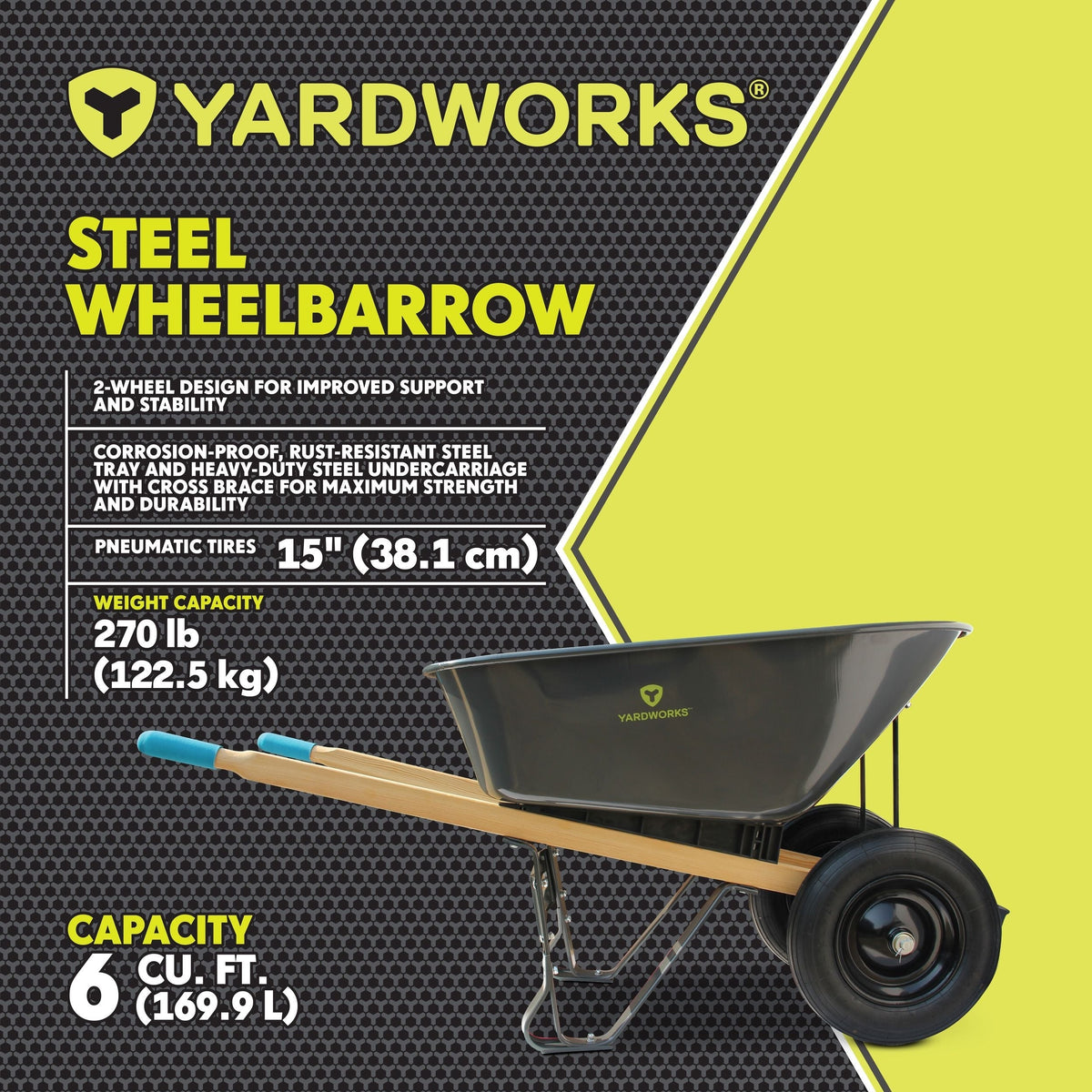 Steel Tray 2-Wheel Garden Wheelbarrow, 6-cu-ft D8X6 - product image 7