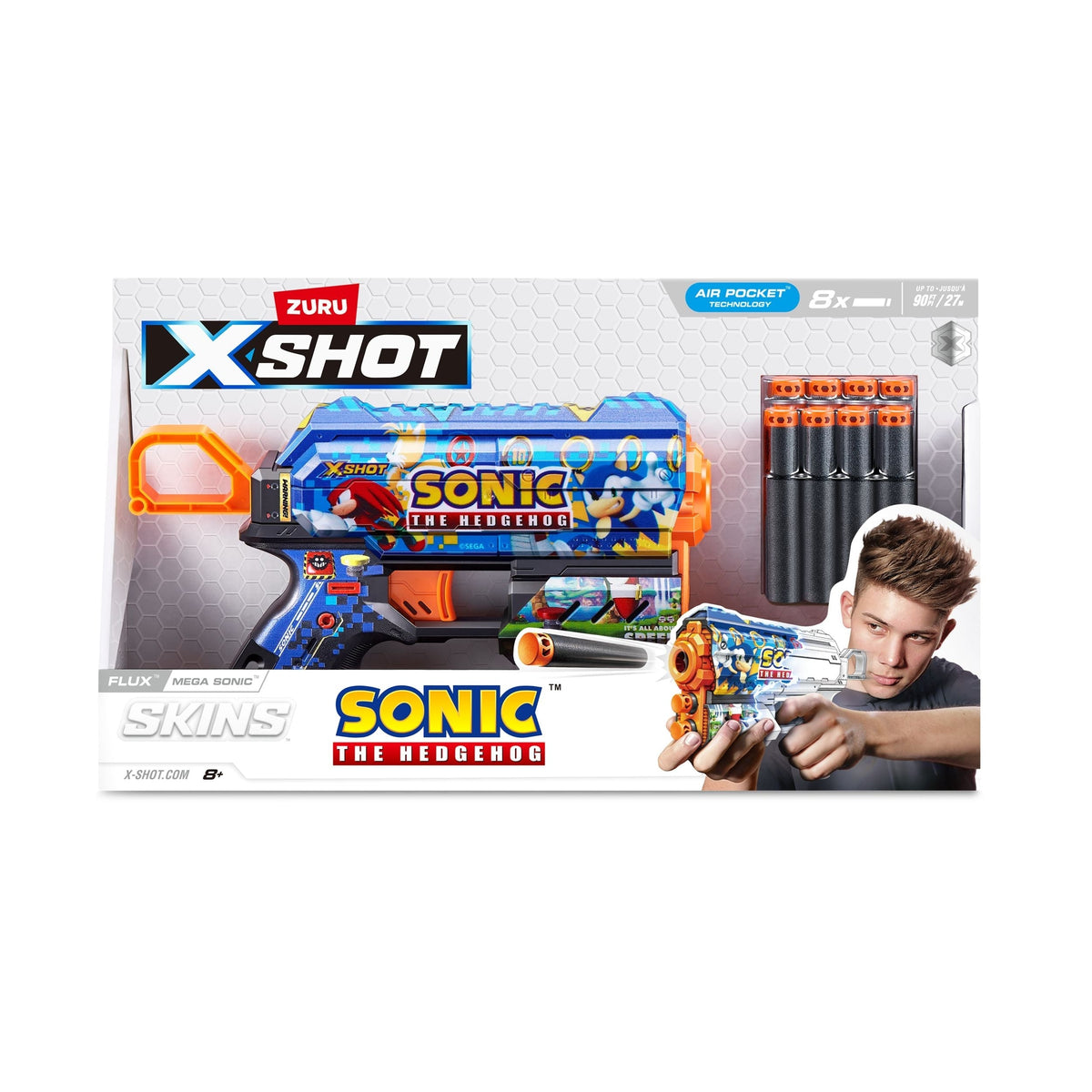 X-Shot Skins Sonic the Hedgehog Flux Blaster, Includes 8 Darts, Ages 8+ W3C8 - product image 1